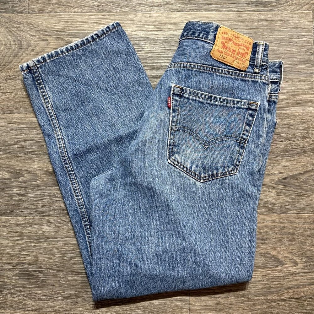 Levis Mens 550 Relaxed Fit Jeans 34x30 Medium Wash Denim Straight Leg 00s